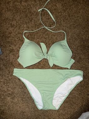 Mint Green Shade & Shore Tie-Front Bikini Set 36D/XL